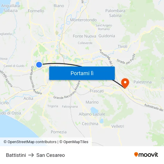 Battistini to San Cesareo map