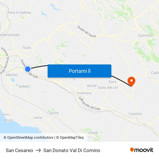 San Cesareo to San Donato Val Di Comino map