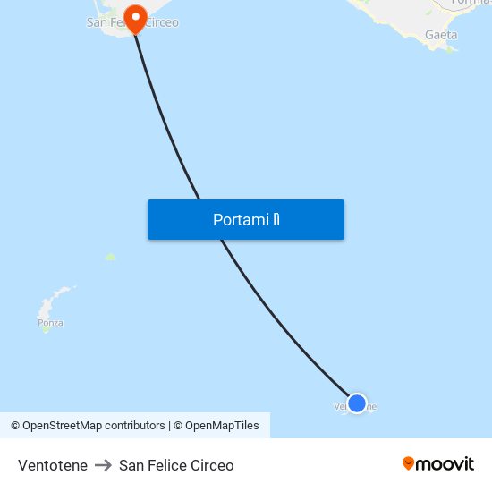 Ventotene to San Felice Circeo map