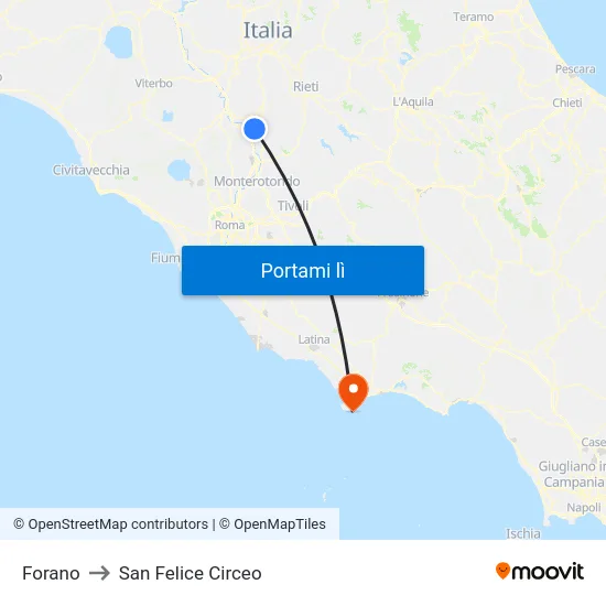 Forano to San Felice Circeo map