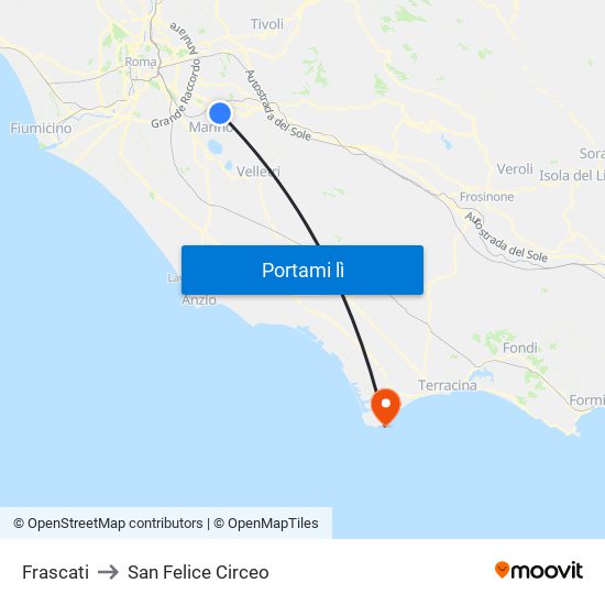 Frascati to San Felice Circeo map