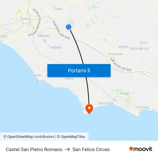 Castel San Pietro Romano to San Felice Circeo map