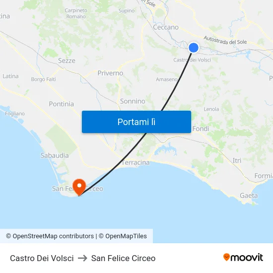 Castro Dei Volsci to San Felice Circeo map