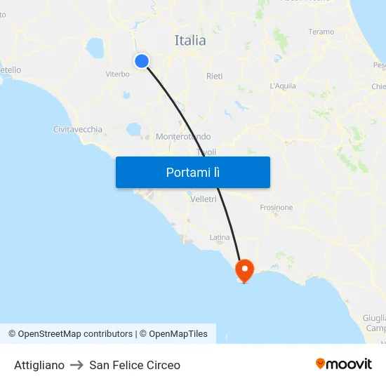 Attigliano to San Felice Circeo map