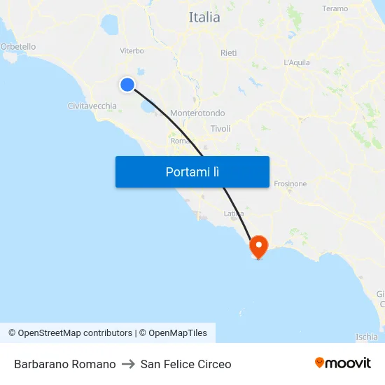 Barbarano Romano to San Felice Circeo map