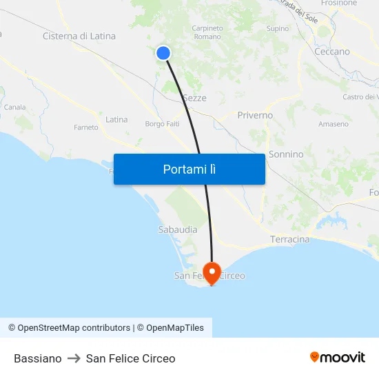 Bassiano to San Felice Circeo map
