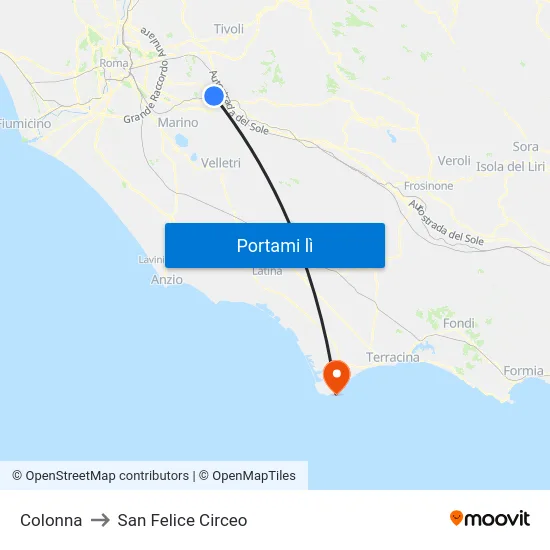 Colonna to San Felice Circeo map