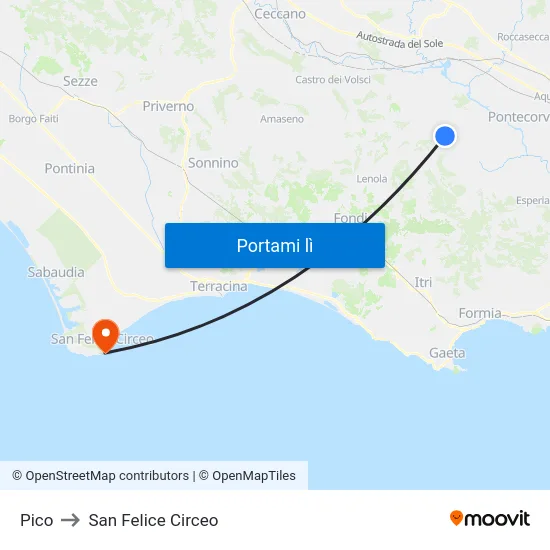 Pico to San Felice Circeo map