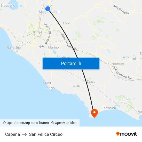 Capena to San Felice Circeo map