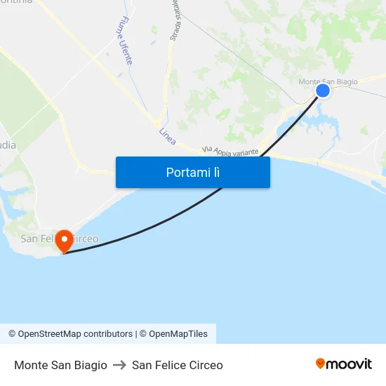 Monte San Biagio to San Felice Circeo map