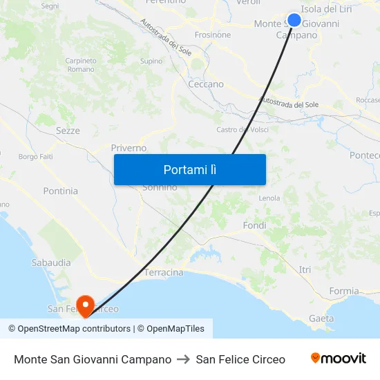 Monte San Giovanni Campano to San Felice Circeo map