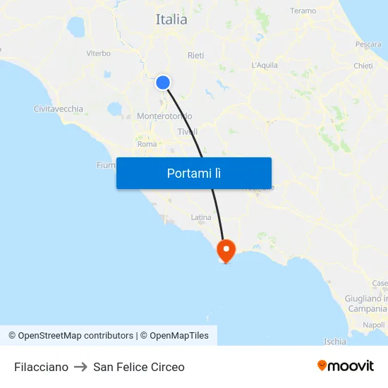 Filacciano to San Felice Circeo map