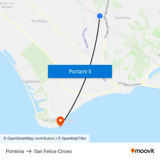 Pontinia to San Felice Circeo map