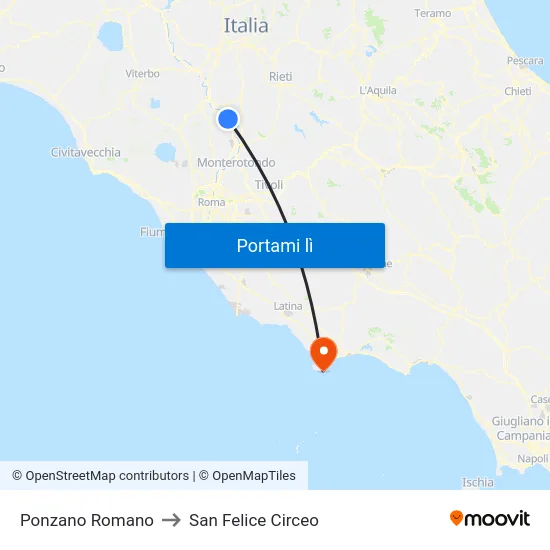 Ponzano Romano to San Felice Circeo map