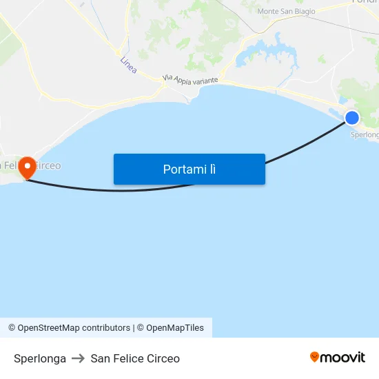 Sperlonga to San Felice Circeo map