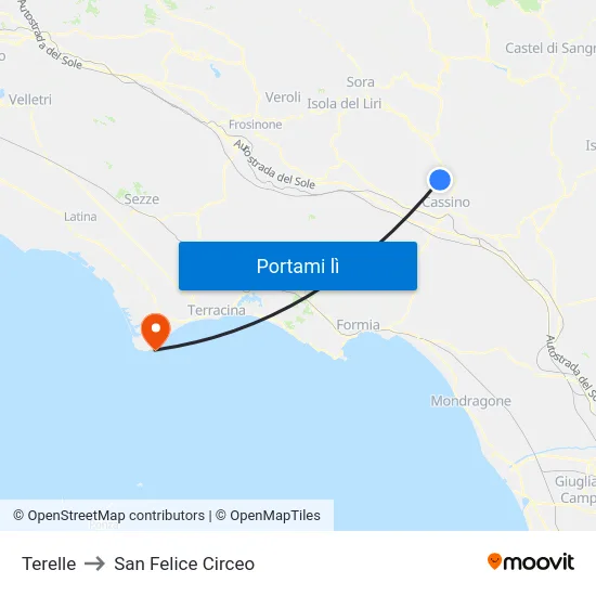 Terelle to San Felice Circeo map