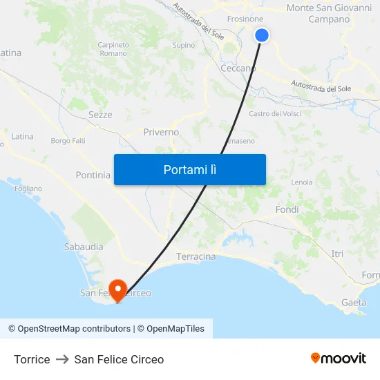 Torrice to San Felice Circeo map