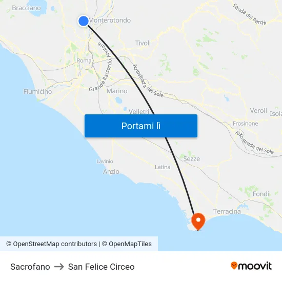 Sacrofano to San Felice Circeo map