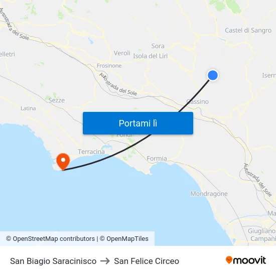 San Biagio Saracinisco to San Felice Circeo map