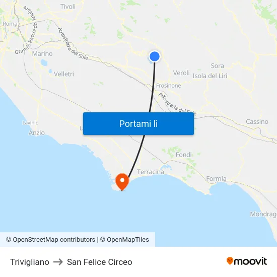 Trivigliano to San Felice Circeo map