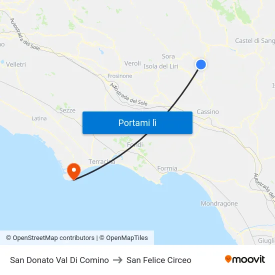 San Donato Val Di Comino to San Felice Circeo map