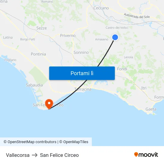 Vallecorsa to San Felice Circeo map