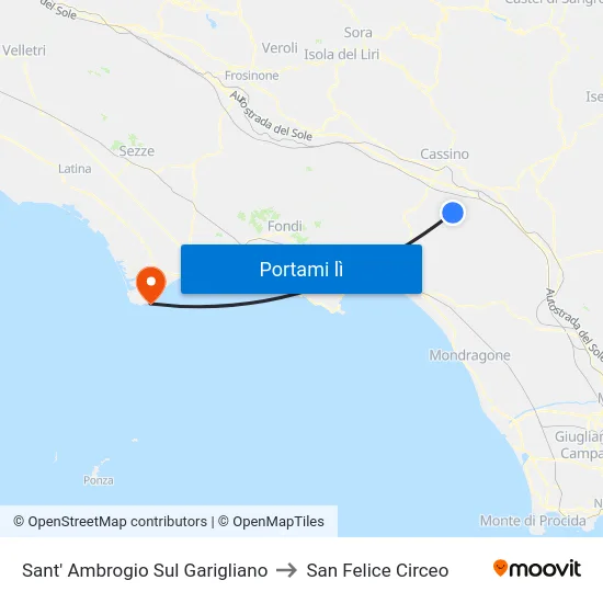 Sant' Ambrogio Sul Garigliano to San Felice Circeo map