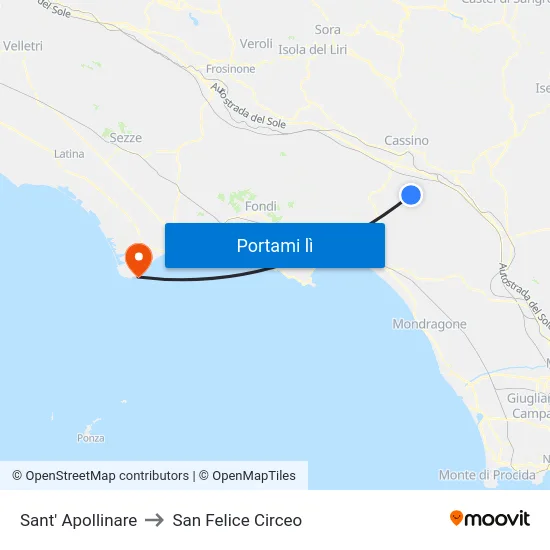 Sant' Apollinare to San Felice Circeo map
