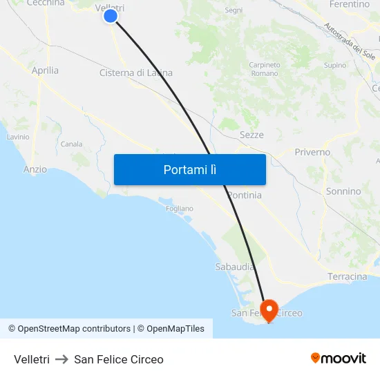 Velletri to San Felice Circeo map