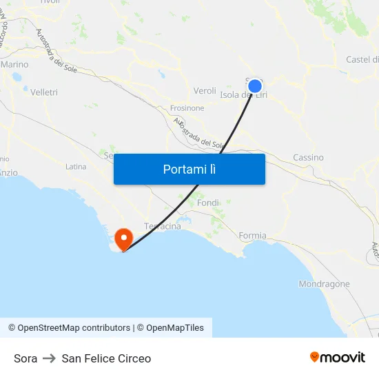 Sora to San Felice Circeo map