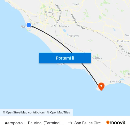 Fiumicino | Aeroporto (Terminal 1) to San Felice Circeo map