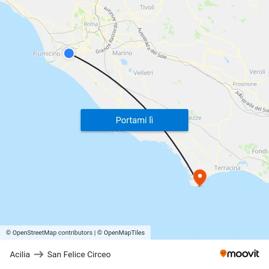 Acilia to San Felice Circeo map