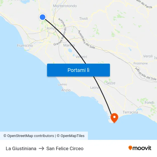 La Giustiniana to San Felice Circeo map