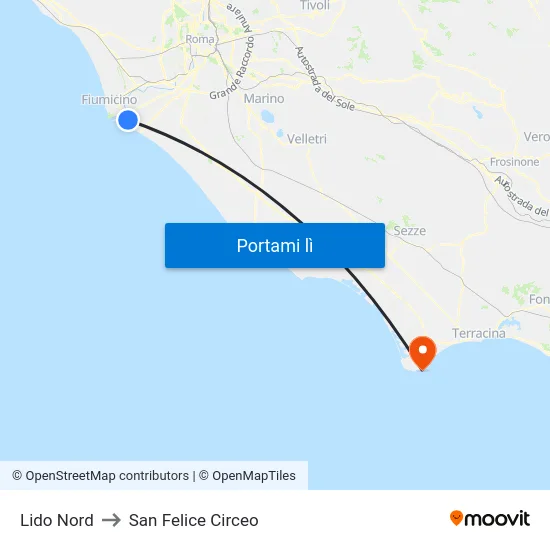 Lido Nord to San Felice Circeo map