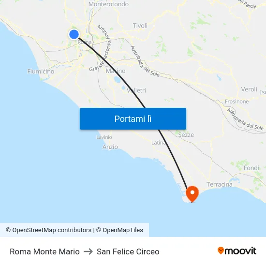 Roma Monte Mario to San Felice Circeo map