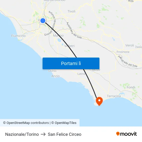 Nazionale/Torino to San Felice Circeo map