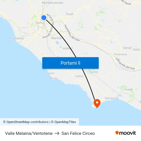 Valle Melaina/Ventotene to San Felice Circeo map