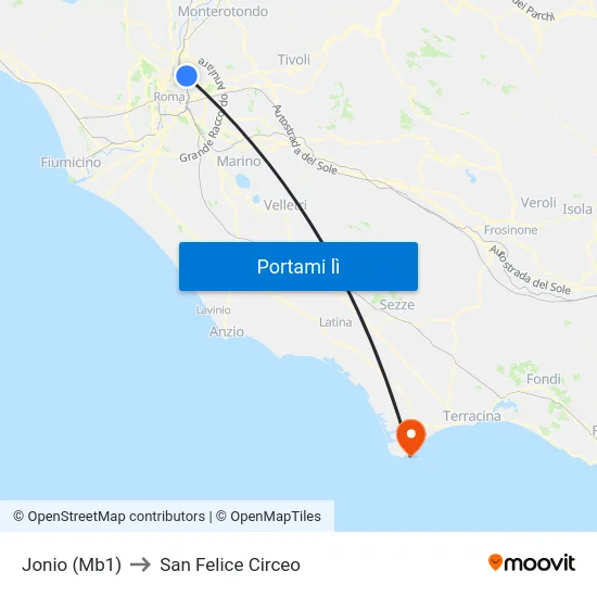 Jonio (Mb1) to San Felice Circeo map
