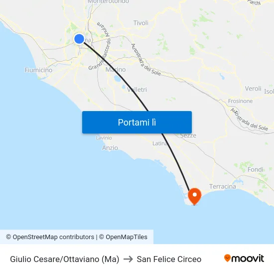 Giulio Cesare/Ottaviano (Ma) to San Felice Circeo map