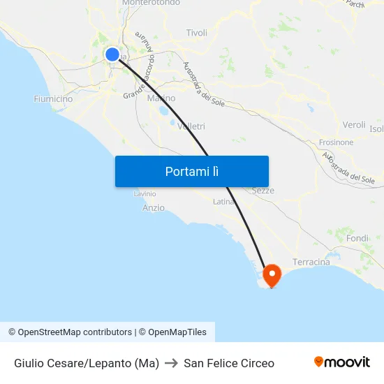 Giulio Cesare/Lepanto (Ma) to San Felice Circeo map