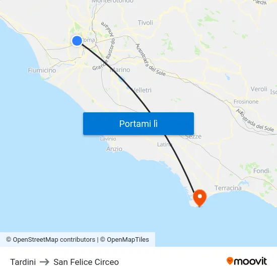 Tardini to San Felice Circeo map