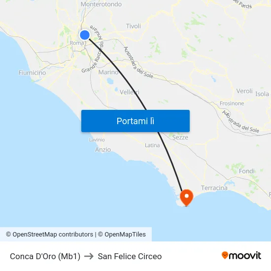 Conca D'Oro (Mb1) to San Felice Circeo map
