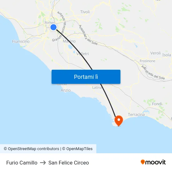 Furio Camillo to San Felice Circeo map