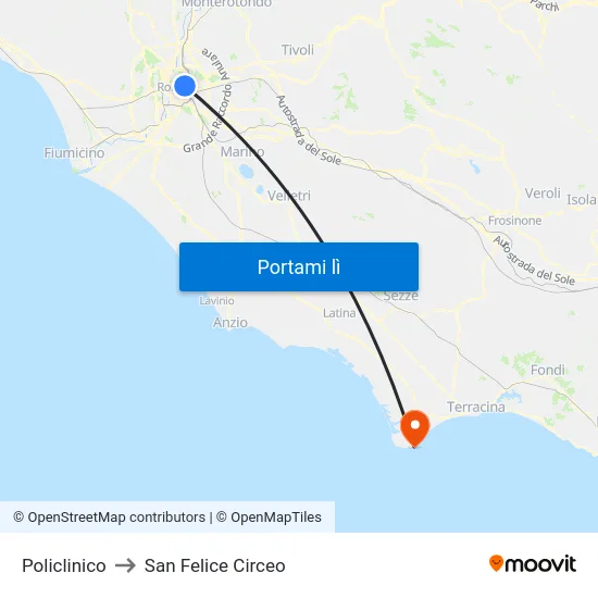 Policlinico to San Felice Circeo map