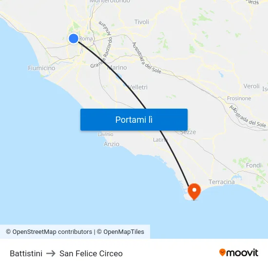 Battistini to San Felice Circeo map