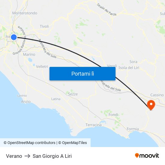 Verano to San Giorgio A Liri map