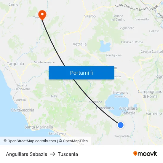 Anguillara Sabazia to Tuscania map
