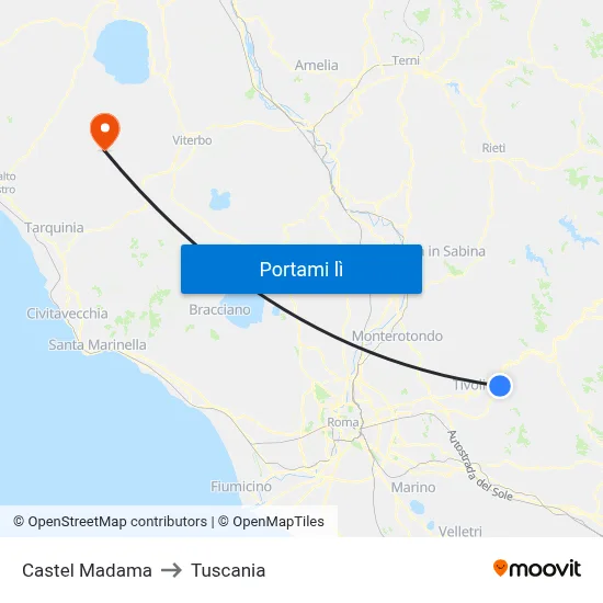 Castel Madama to Tuscania map