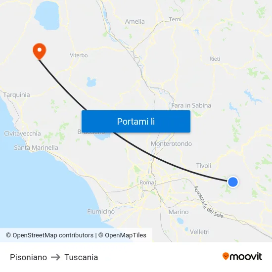 Pisoniano to Tuscania map