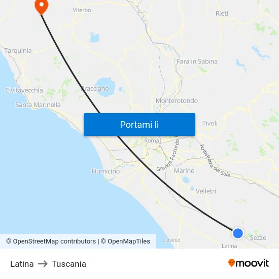 Latina to Tuscania map